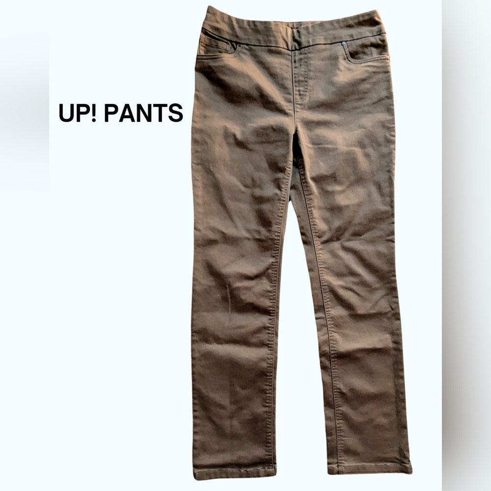 Size 8, EUC, Up! Pants Brown Pull On Stretch Trousers, Tummy Smoothing